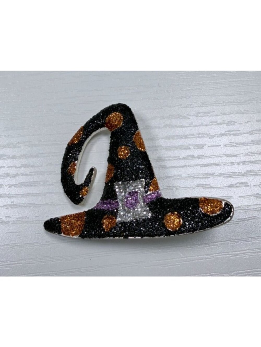 Halloween Glitter Witch Hat Brooch Pin Black Sparkly Orange Polka Dot Party - Picture 8 of 8